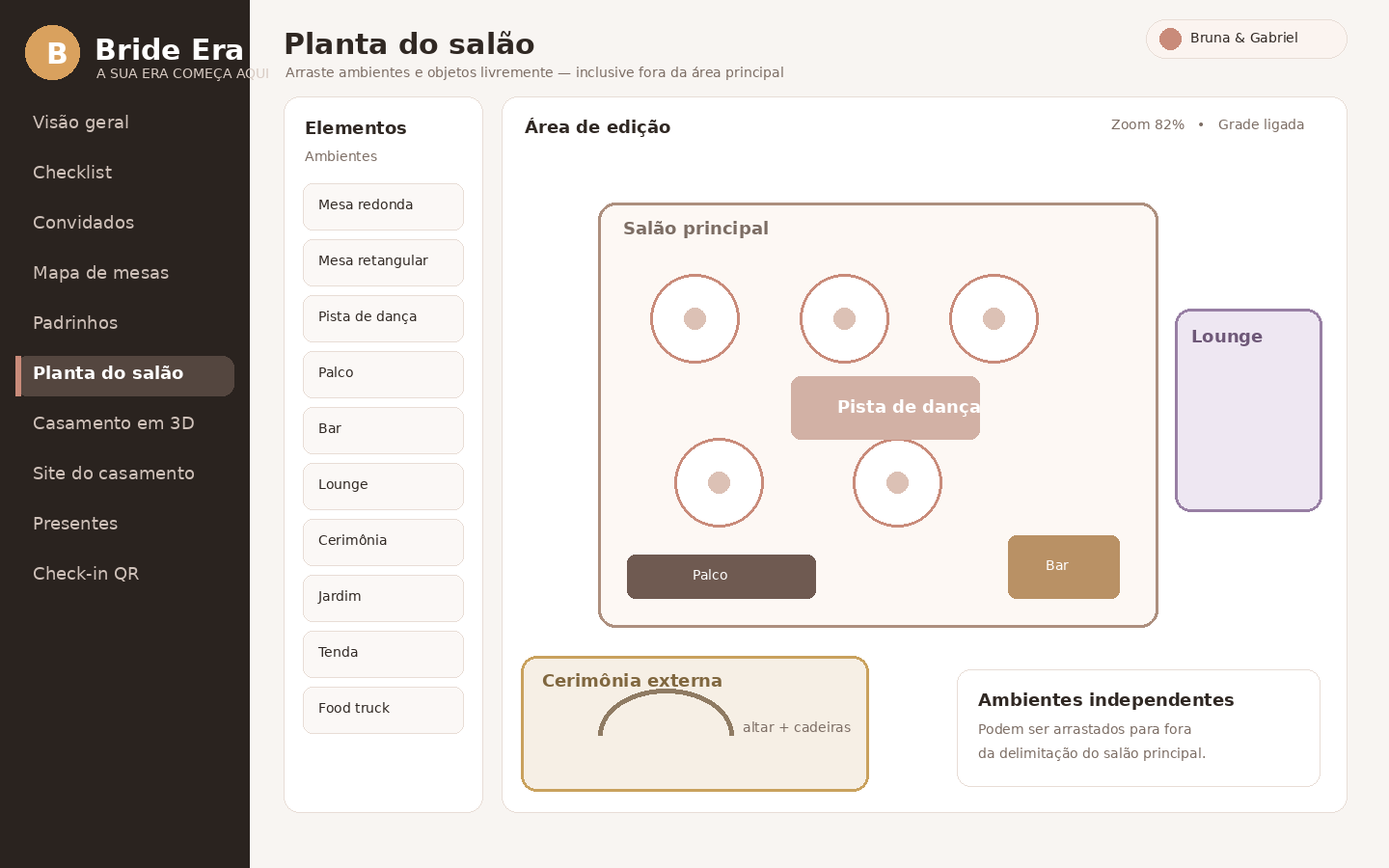 Editor real da planta do casamento